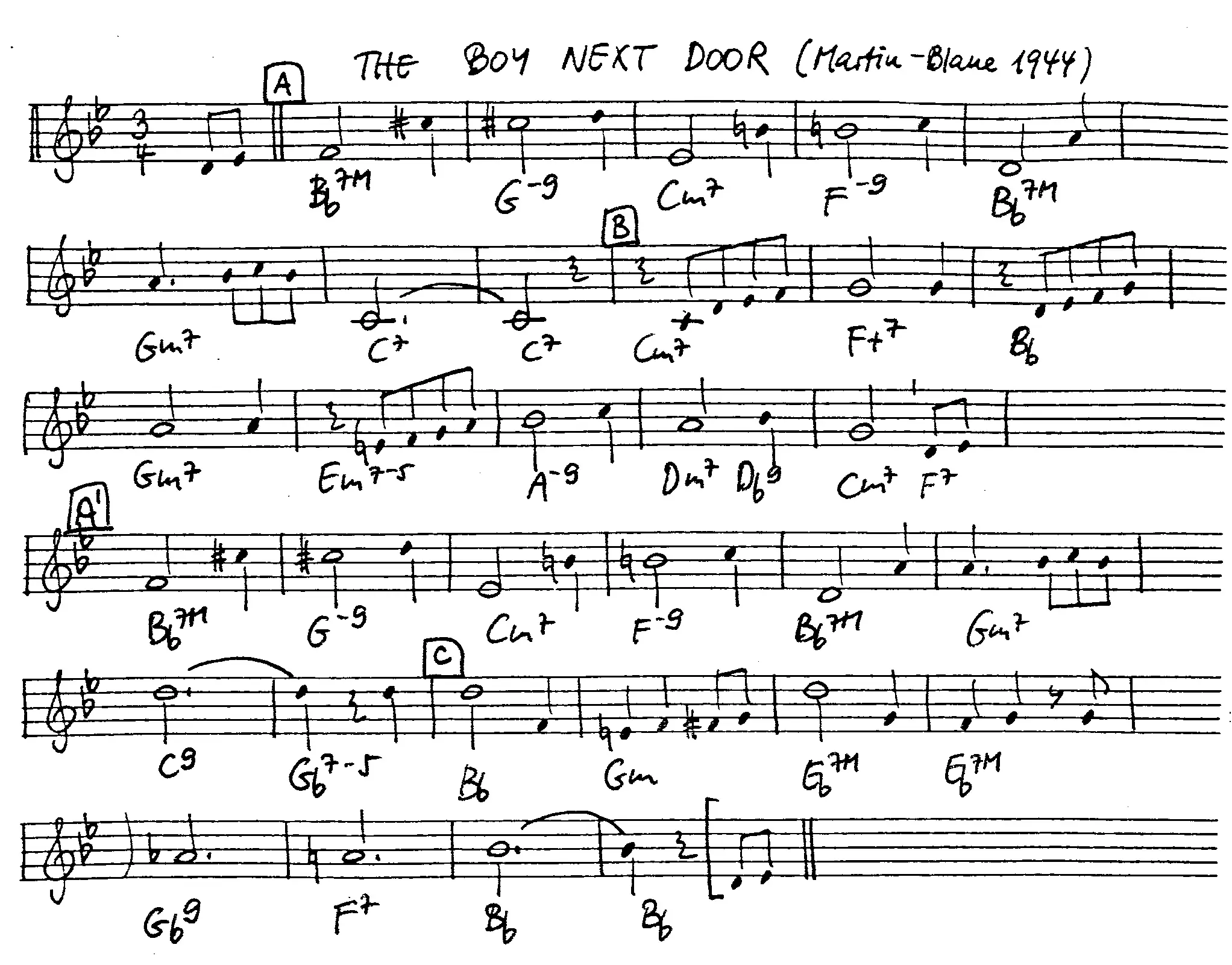the boy next door free jazz leadsheet - Courtesy of the Jungle Jazz Band
